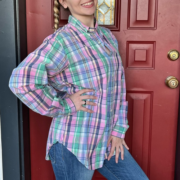 80s Mens RALPH LAUREN Cotton Shirt, Pastel Colors Long Sleeve Button Up size L - Picture 3 of 7